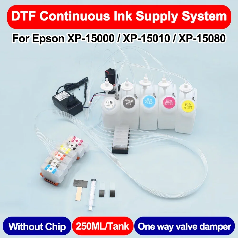 XP-15000 250ML DTF CISS For EpsonFor Epson XP-15010 XP-15080 XP 15000 DTF With Stirrer Mixer Bulk Ink Tank Power Adaptor Supply