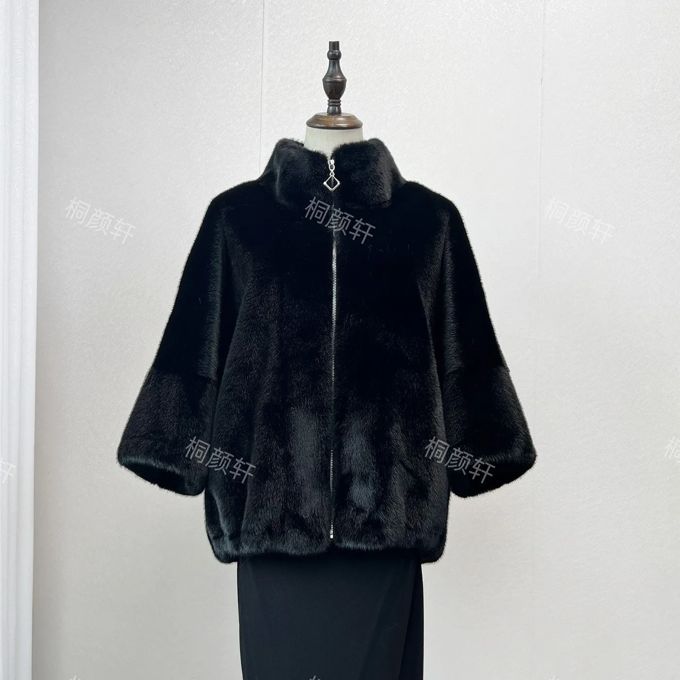 Stand Collar Hat No Hood Loose Fit Commuter Chic with Short Length Five Quarter Sleeve Batwing Sleeve Autumn Winter Women Coat