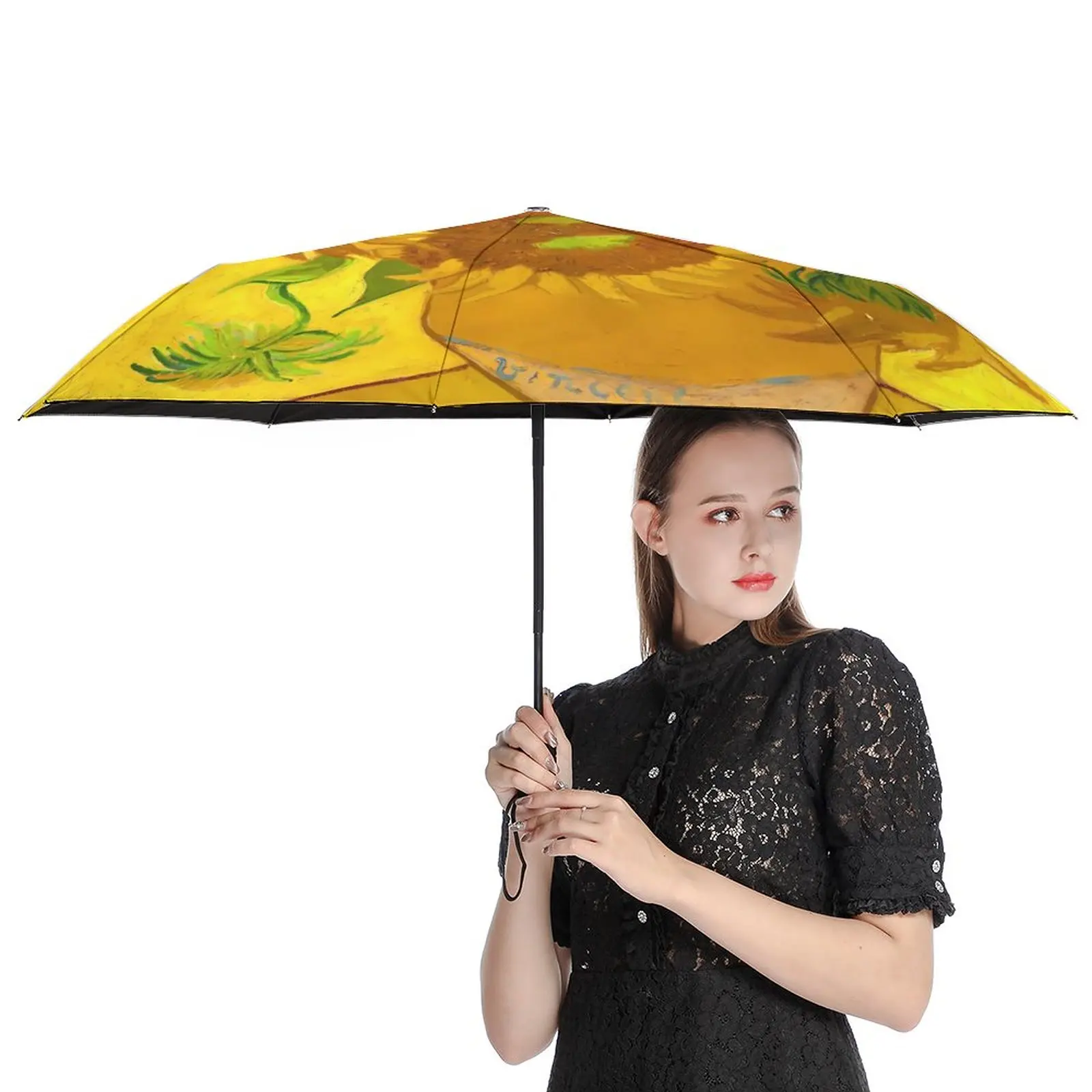 Sunflowers In A Vase Umbrella Van Gogh Fine Art Windshield Automatic Umbrella Creative Design Portable Sun Umbrella