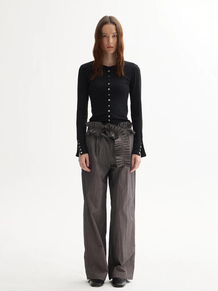 

Женский вязаный кардиган Furifuri Bla с длинными рукавами, круглым вырезом, разрезами на манжетах, на пуговицах, свободного кроя