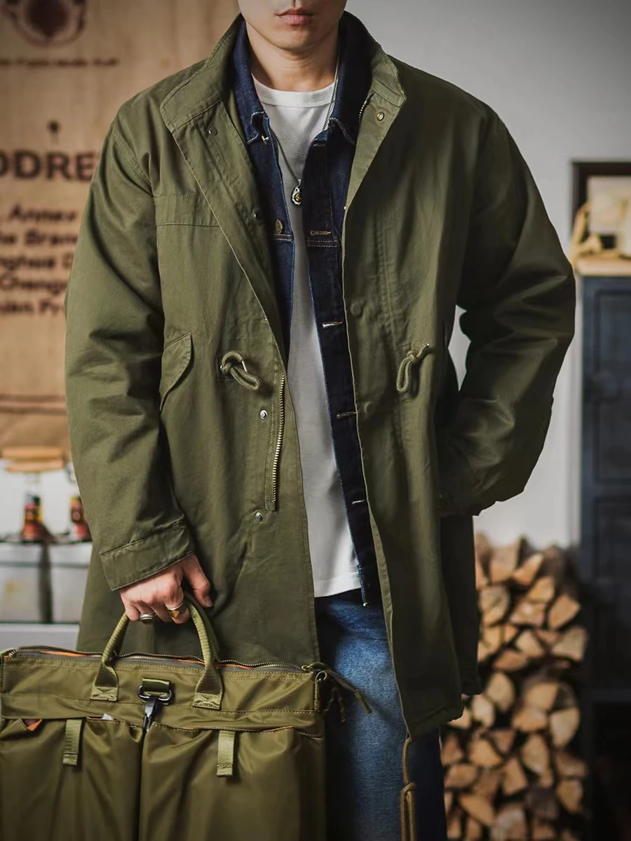 Men\'s M-51 Fishtail Parka Trench Coat Army Green and Beige Vintage Coat Mid-length Loose Fit Autumn Clothes Couples Wish