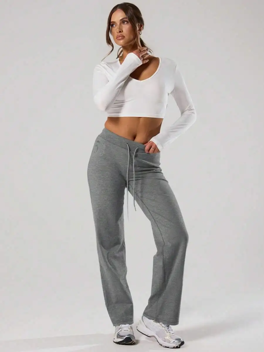 

Low Waist Drawstring Straight Leg Yoga Pants For Women Fitness Pilates Casual