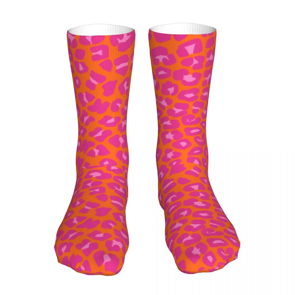 Female Sport Orange And Pink Leopard Spots Print Socks Cotton Happy Women Socks