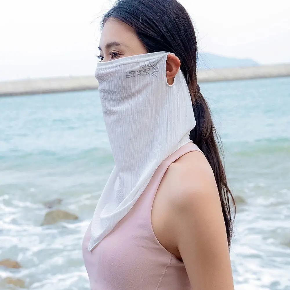 Mask Sun Protection Solid Color Outdoor Face Shield Ice Silk Womne Neckline Mask Men Fishing Face Mask Summer Sunscreen Mask