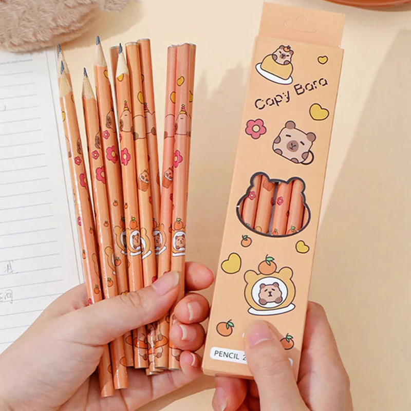 12 buah pensil tulis Capybara lucu lucu pensil gambar kartun HB pensil gambar alat tulis siswa barang sketsa pensil mode kreatif