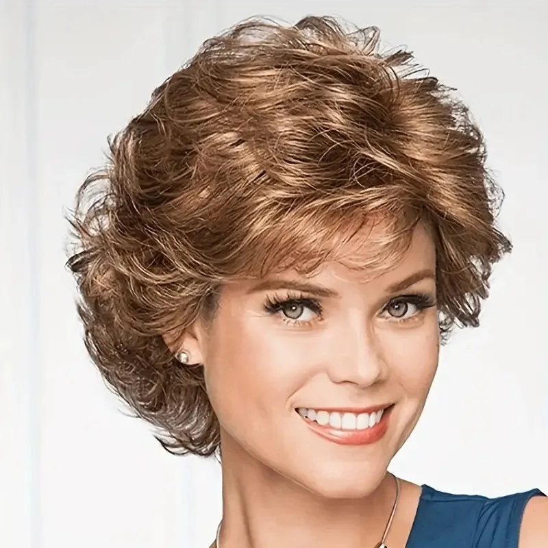 

Европейская и американская мода, новый женский парик из вьющихся волос, высокотемпературное волокно, короткий маленький вьющийся полный парик