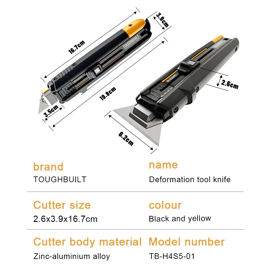 TOUGHBUILT TB-H4S5-01 Scraper Utility Knife With 5 Blades 2-in-1 Multi-Function Deformation Scraper Hand Tools