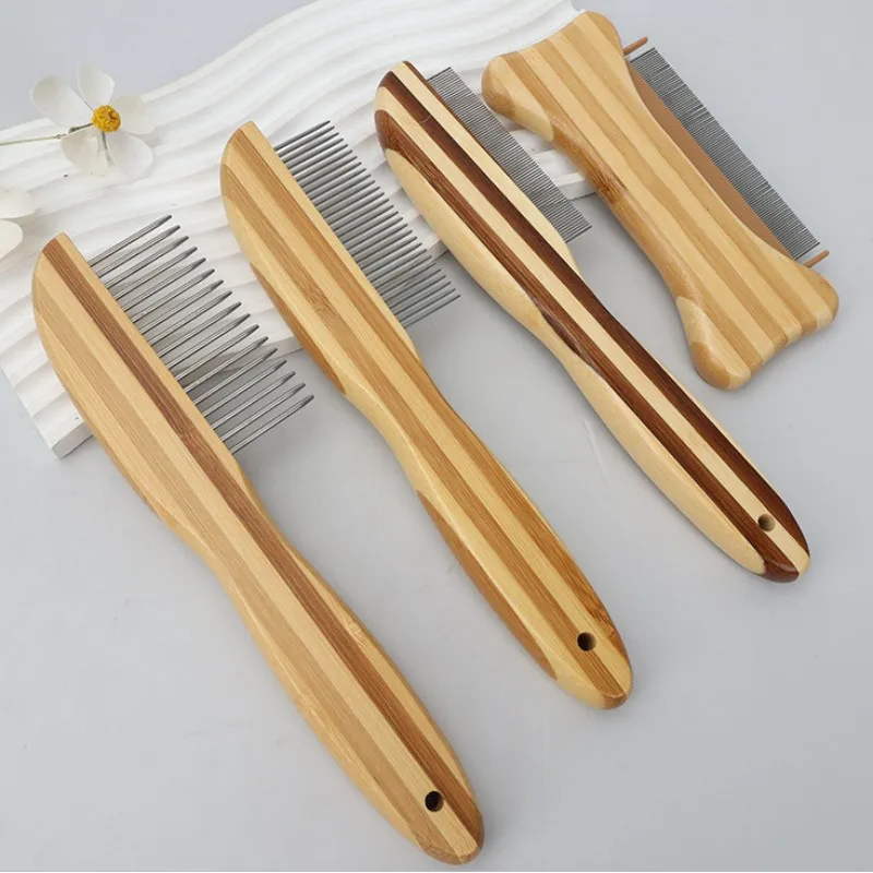 Dog Comb Bamboo Dog Brush Pet Hair Remover Massage Dogs Brush Colorful Wooden Handle Dogs Combs Hair Knot Opening Pet Grooming