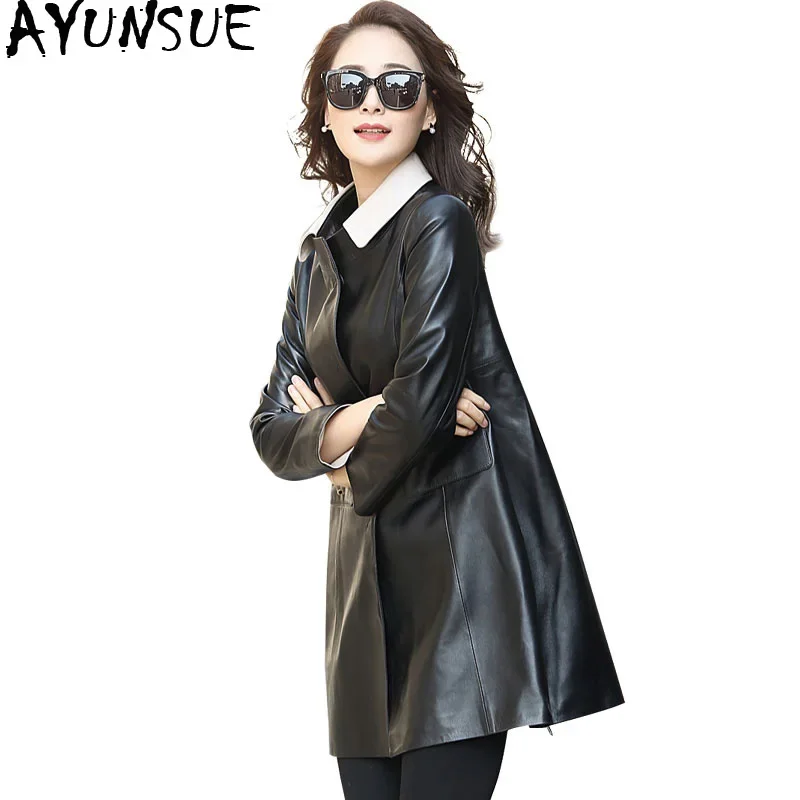 

AYUNSUE 100% Real Sheepskin Coat Female Genuine Leather Jacket 2020 Autumn Winter Jacket Women Korean Long Trench Coat MY3508