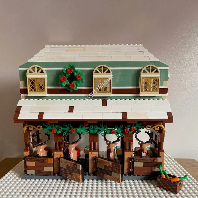 

1093 шт. MOC зимняя деревня, штабелируемые модели северного оленя, модель эльфа, строительные блоки, сделай сам, идея для рождественского подарка, игрушка, образовательный кирпич