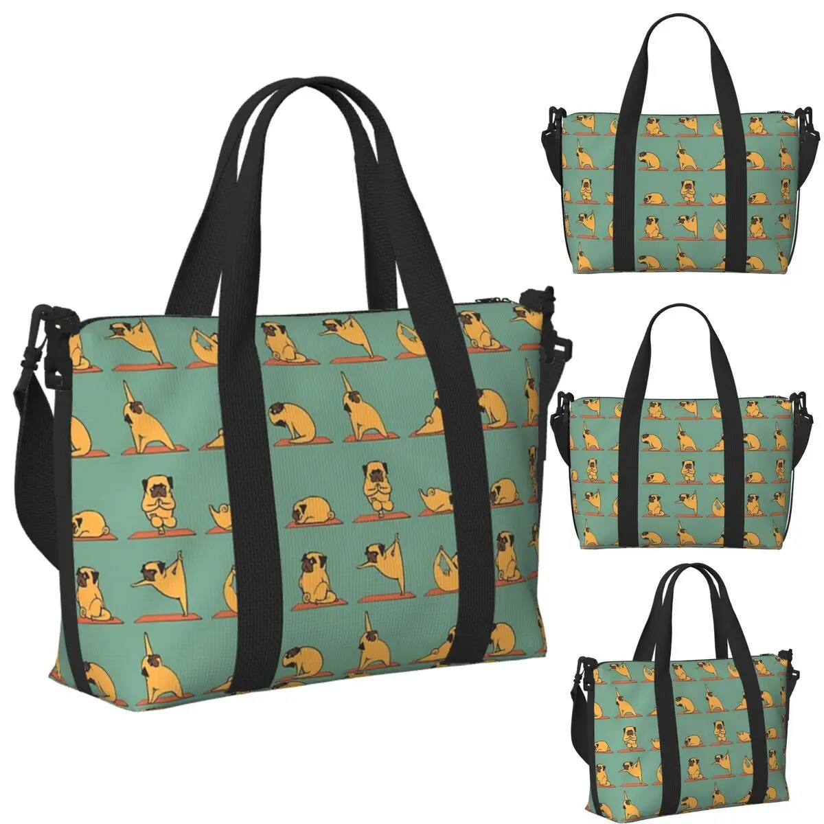 

Custom Pug Yoga Beach Travel Bag Large Capacity Tote Bags for Gym Sport Women Shopping Duffle Shoulder Bag
