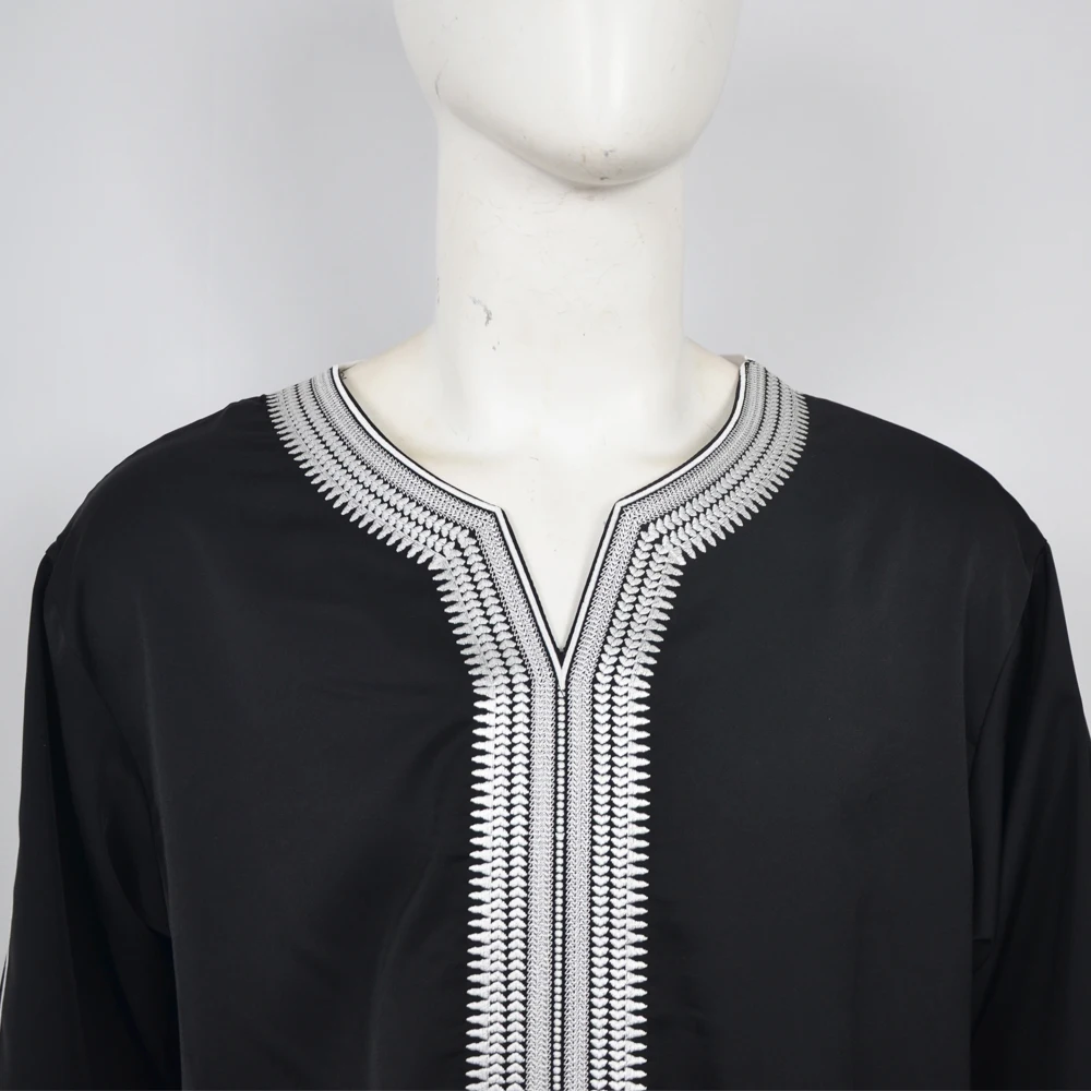 Túnica Muçulmana Masculina Tradicional do Oriente Médio, Robe Islâmico Bordado de Manga Curta, Kaftan Solto, Abaya Árabe, Roupa Étnica