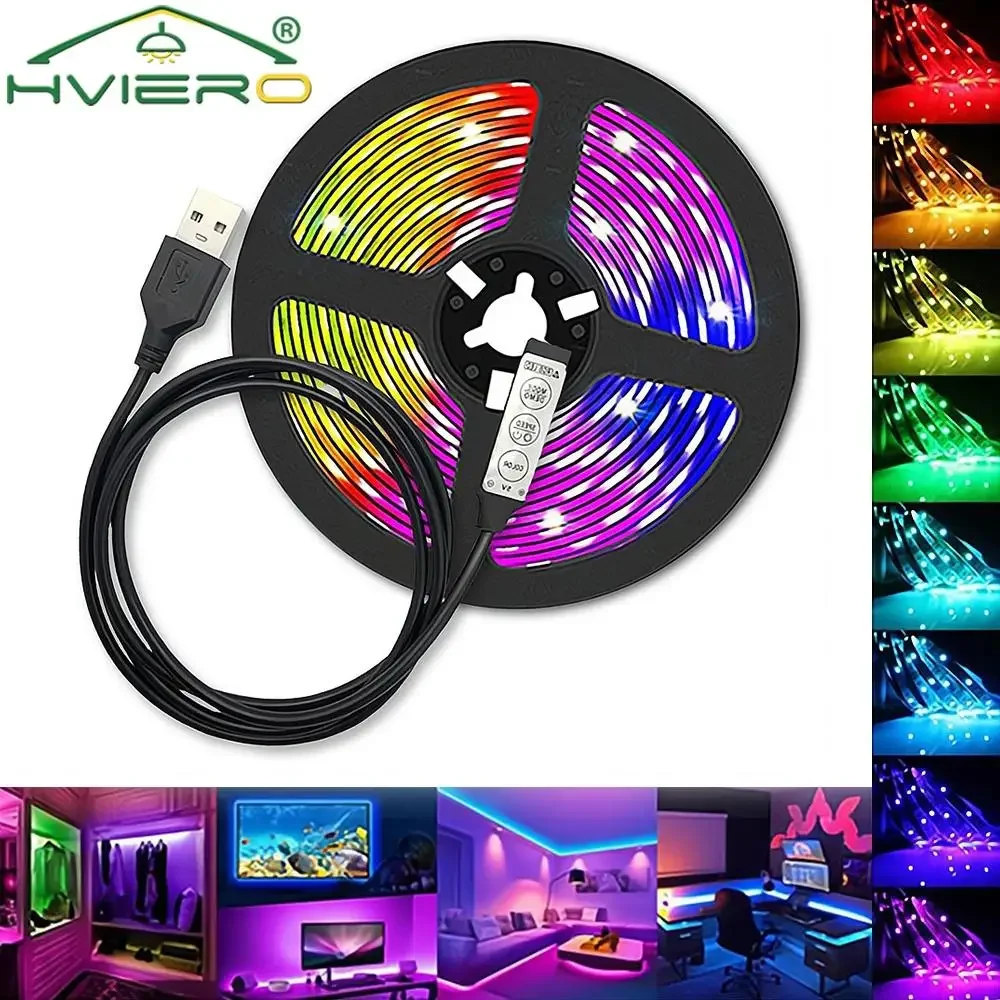 

LED Lights Strips 5V USB 3key 24key IR Control RGB SMD 2835 DC5V 0.5/1/2/3/4/5M Flexible Lamp Tape Diode TV Background Lighting