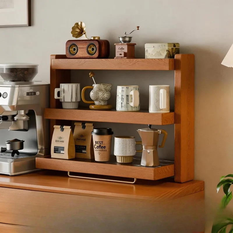 Muqi Wood Craft Solid Wood Multi Tier Cup Storage Rack Desktop Coffee Mug Holder Tabletop Display Organizer Home Decor