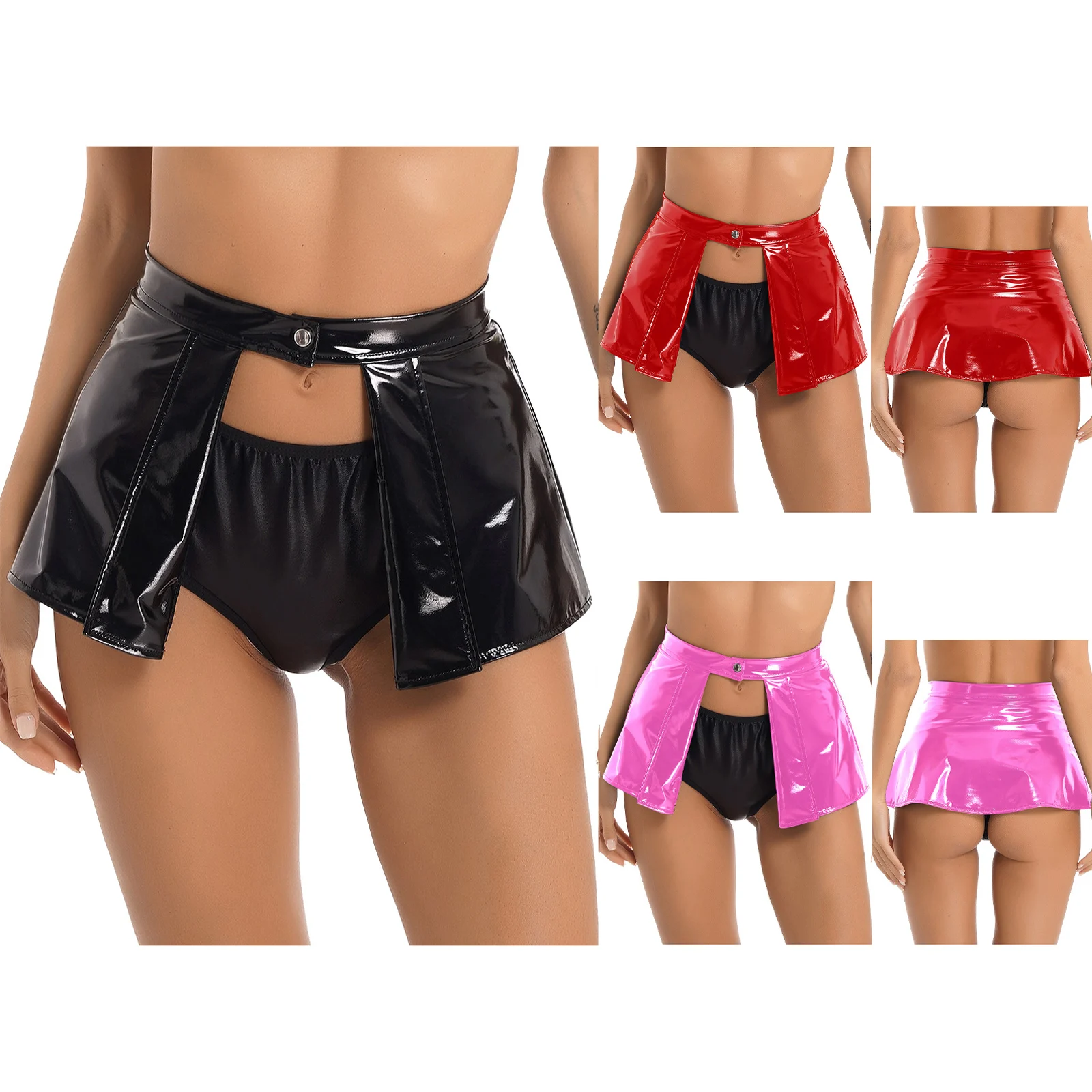 Women Sexy Hollow Out Bodycon Mini Skirts Wetlook Patent Leather Miniskirt Rave Night Party Punk Costume Pole Dancing Clubwear