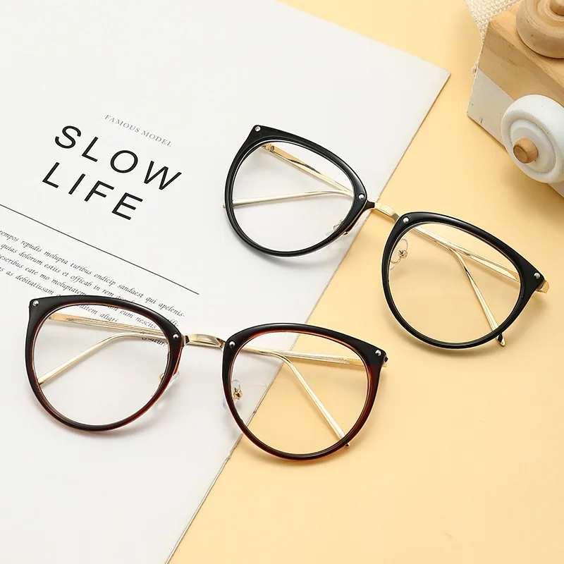 Black Clear Glasses Frames Women New Vintage Round Compter Glasses Female Cat eye Eyewear Men Eyeglasses