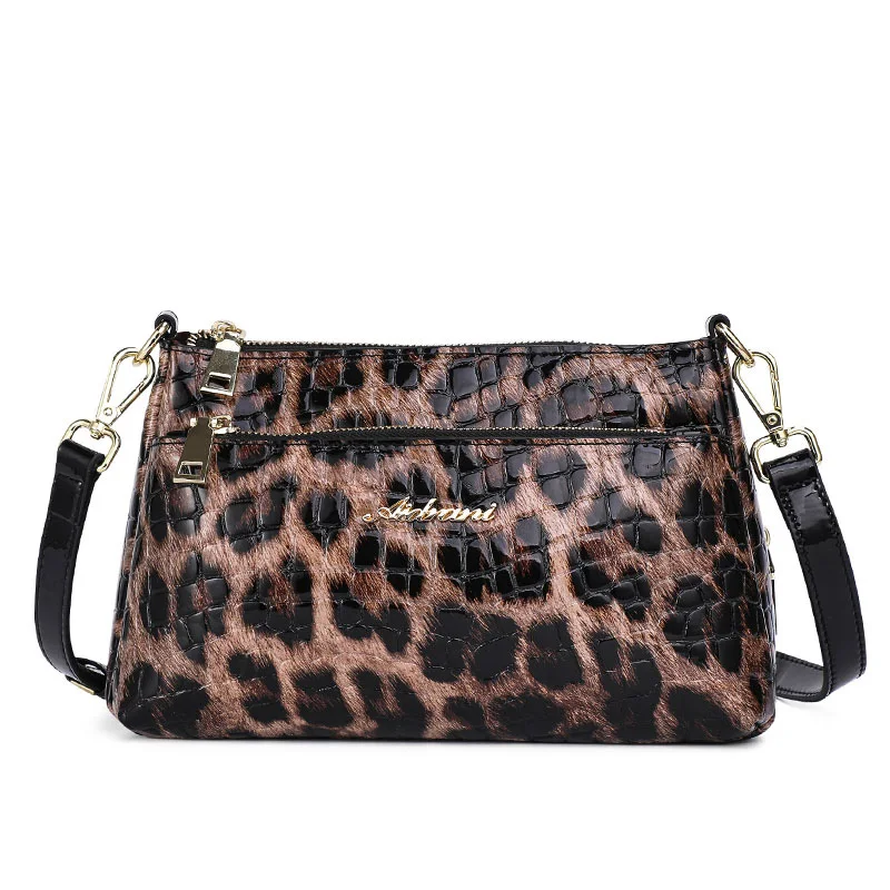 Aidrani  New leopard print women\'s single shoulder crossbody bag, made of cowhide material, square,