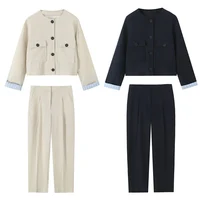 DiYiG mujeres 2025 novedad de verano producto moda mezclada botón abajo abrigo corto cuello redondo Top + Pantalones con cremallera conjunto prendas de vestir exteriores Mujer