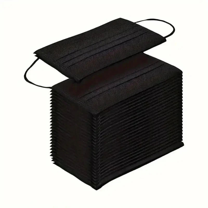 100–1000 Stück schwarze 3-lagige Einwegmasken für Erwachsene, bequeme elastische Ohrringe, staubdicht, unverzichtbare Maske für den täglichen Gebrauch im Freien – Detail 5