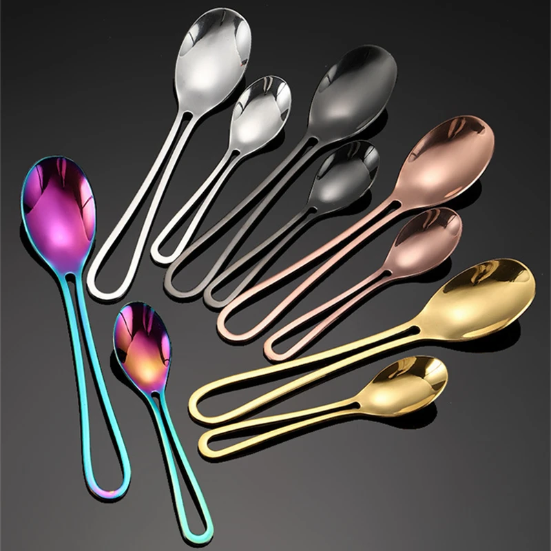 Creative Handle Stainless Steel Picnic Cutlery Set Knife Spoon Fork Teaspoon Portable Tableware Novel  Kitchen Accessories