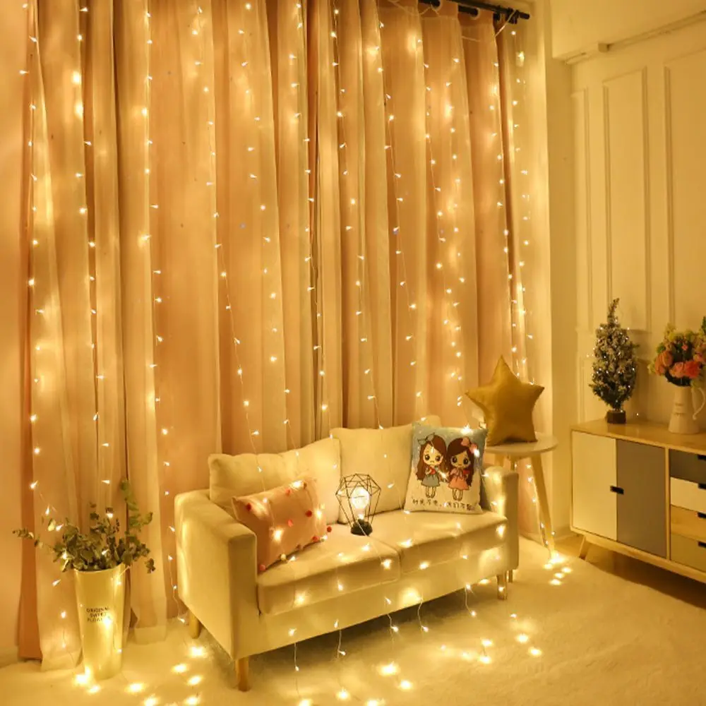 Guirxiété de rideau sur la fenêtre avec télécommande, lumières LED, alimentation USB, feston nickel é, décoration de Noël, nouvel an, 6x3m, 3x3m