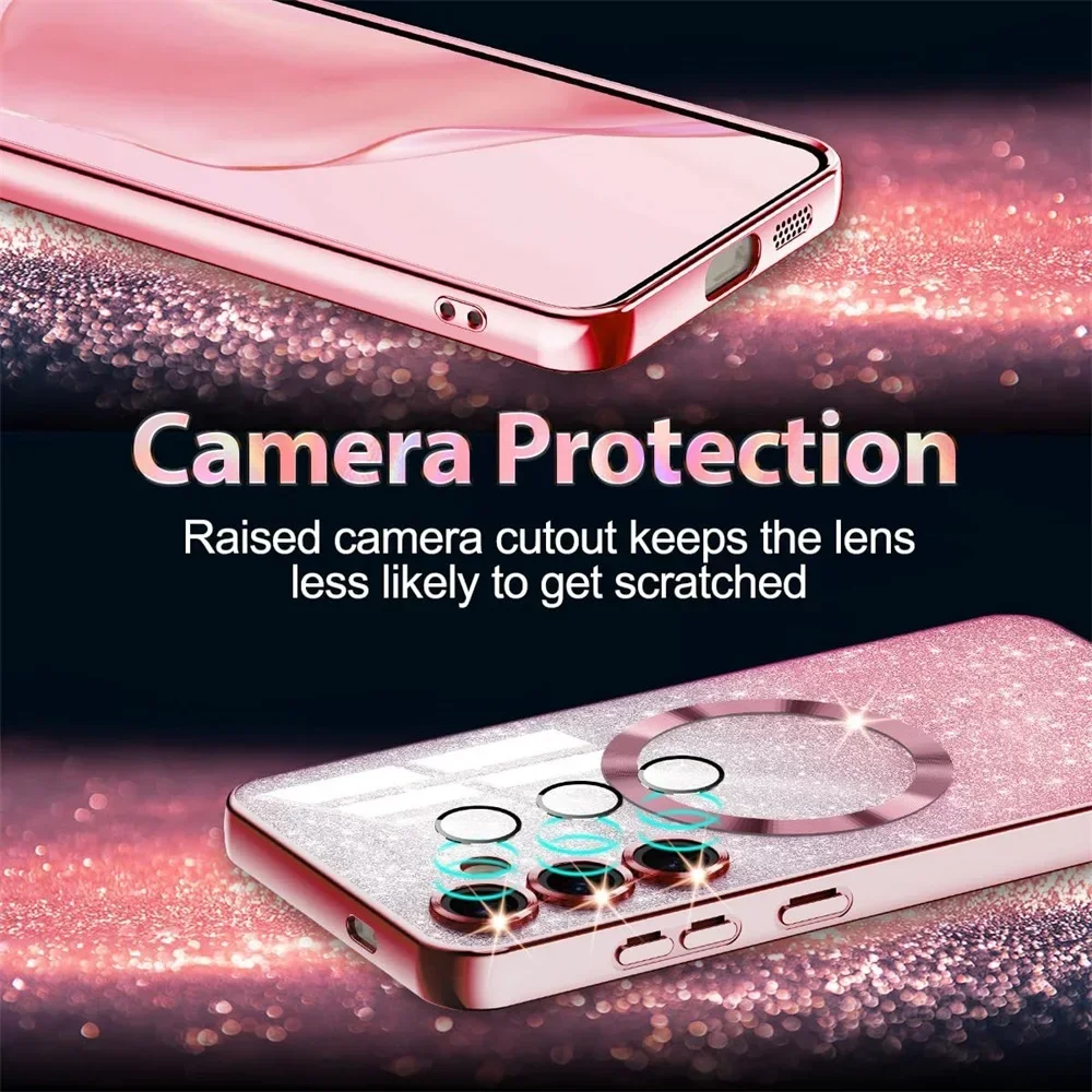 Glitzer-Hülle für Samsung Galaxy S26 S24 FE S25 Ultra S23 S22 S20 S21 Plus A17 A36 A16 Kabelloses Laden Magnetische TPU Softcover – Detail 3