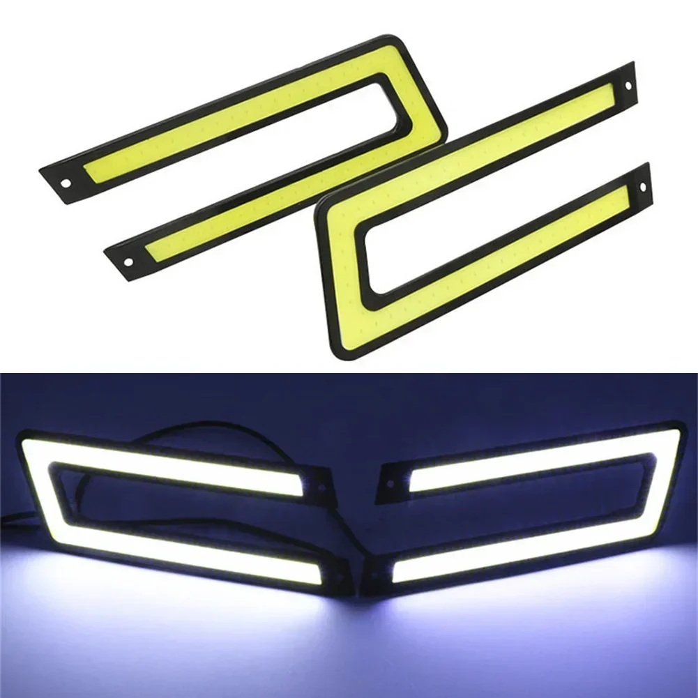 2pcs U-Shape Car DRL LED Light White COB Daytime Running Light Universal Car Driving Fog Lamp 12V 6000k-8000k