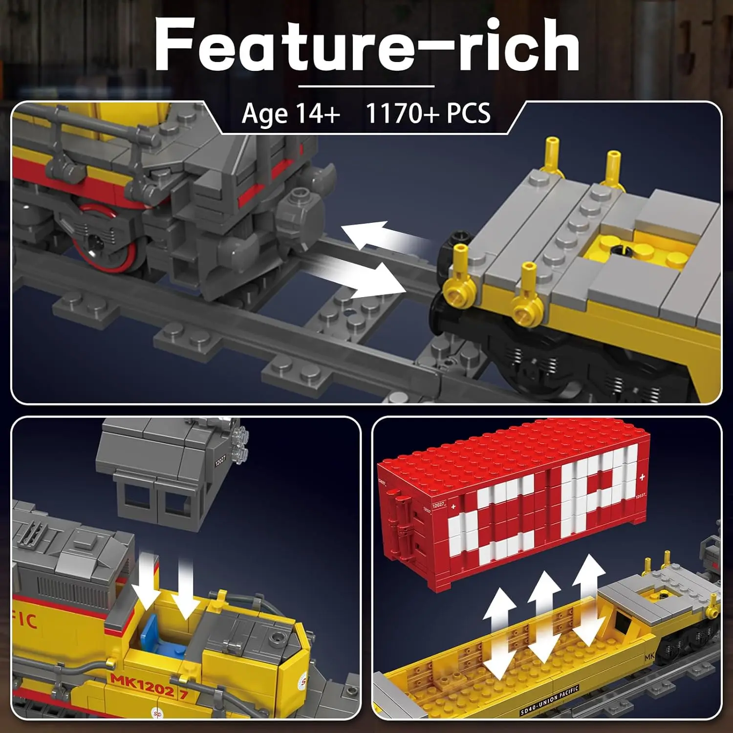 MOULD KING World Train 12027 EMD SD40-2, blocs de construction de Locomotive Diesel, Train ferroviaire télécommandé, ensemble de jouets, cadeau d'anniversaire