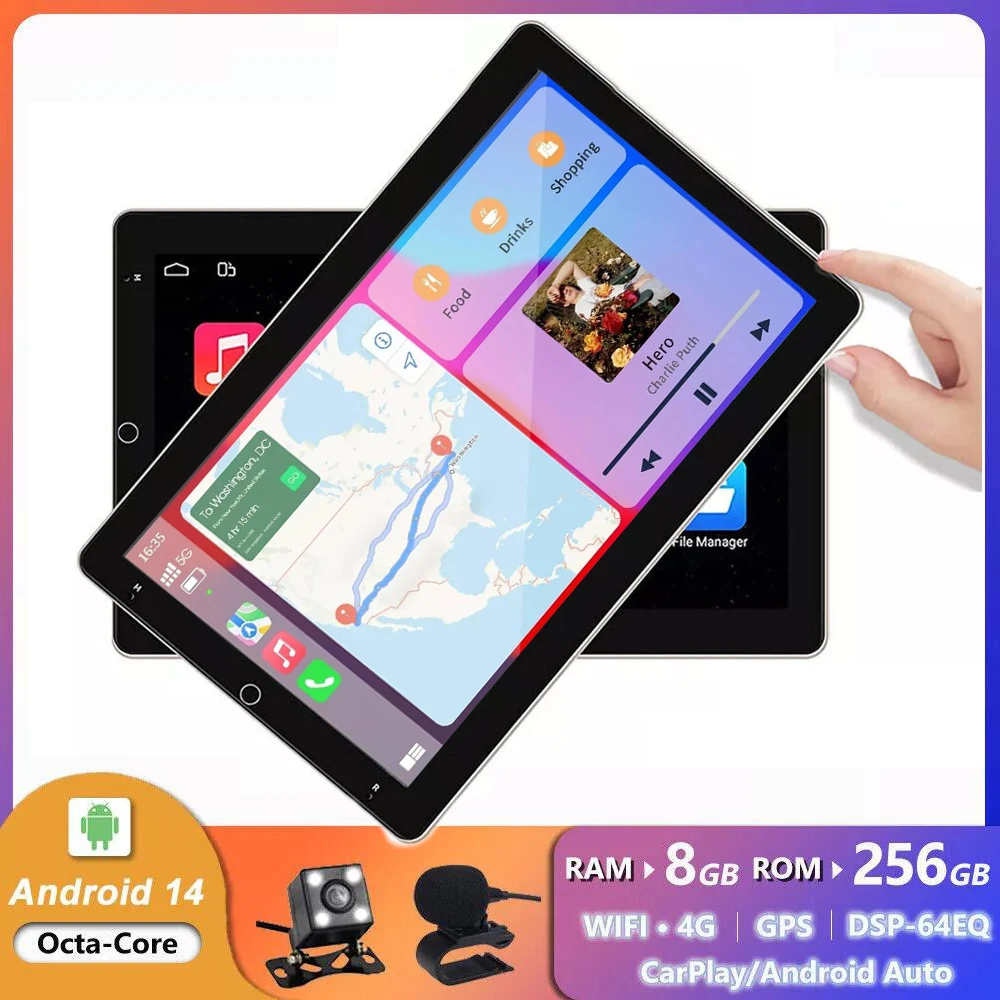 

2din Rotable 10"inch Android 14.0 Car Radio MP5 multimedia Player GPS Navigation Wireless Carplay Auto video player DSP RDS