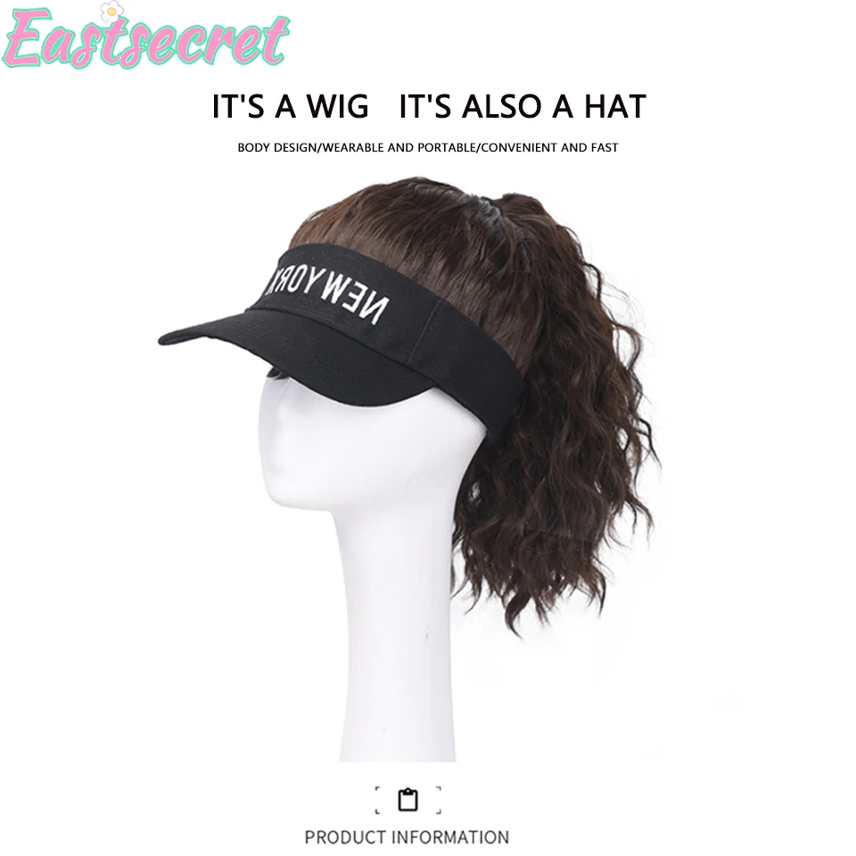 EAST Natural hat wig can shade Dark brown synthetic short wavy hair women wig with easy to wear wigs for women