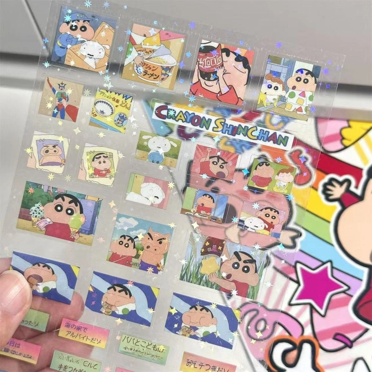 5 قطعة تلوين شين تشان مزدوجة شفافة قطع غشاء ملصق DIY بها بنفسك عالية القيمة حساب اليد الديكور الليزر ملصق شفاف