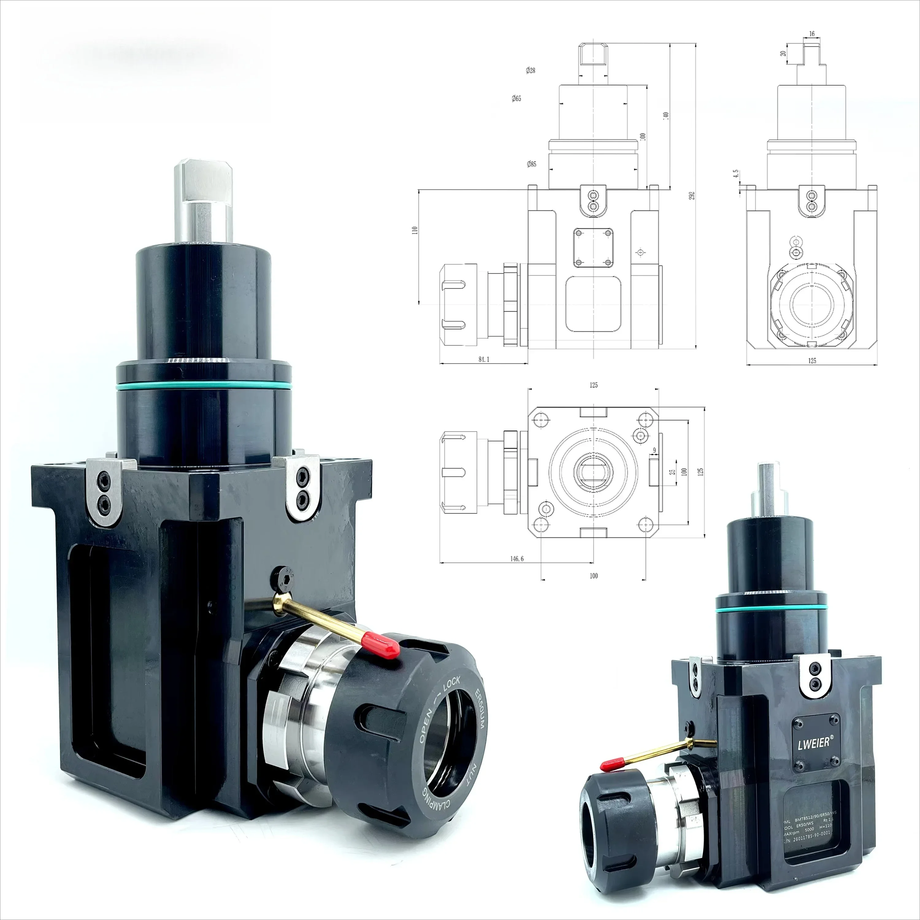 LWEIER BMT85-90-ER50 High Precision 90 Degree Drien Tool Holder BMT Series Head Tool Post