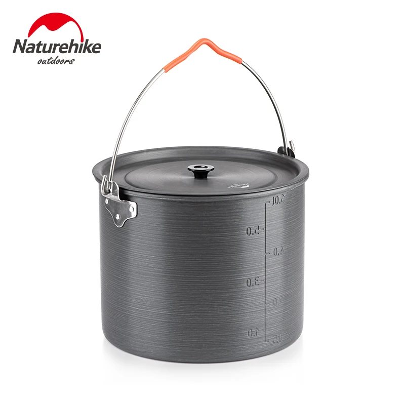 Naturehike 6L/10L Large Capacity Camping Cookware Ultralight Hanging Pot Picnic Aluminum Alloy Pot 6-8 Pers Outdoor Cookware