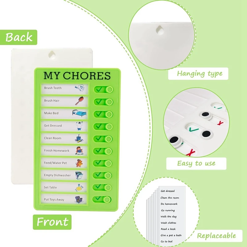 4 Pieces My Chores Check List Board Portable Chore Chart Memo Plastic Board With 10 Detachable Cardstock For Kids Home