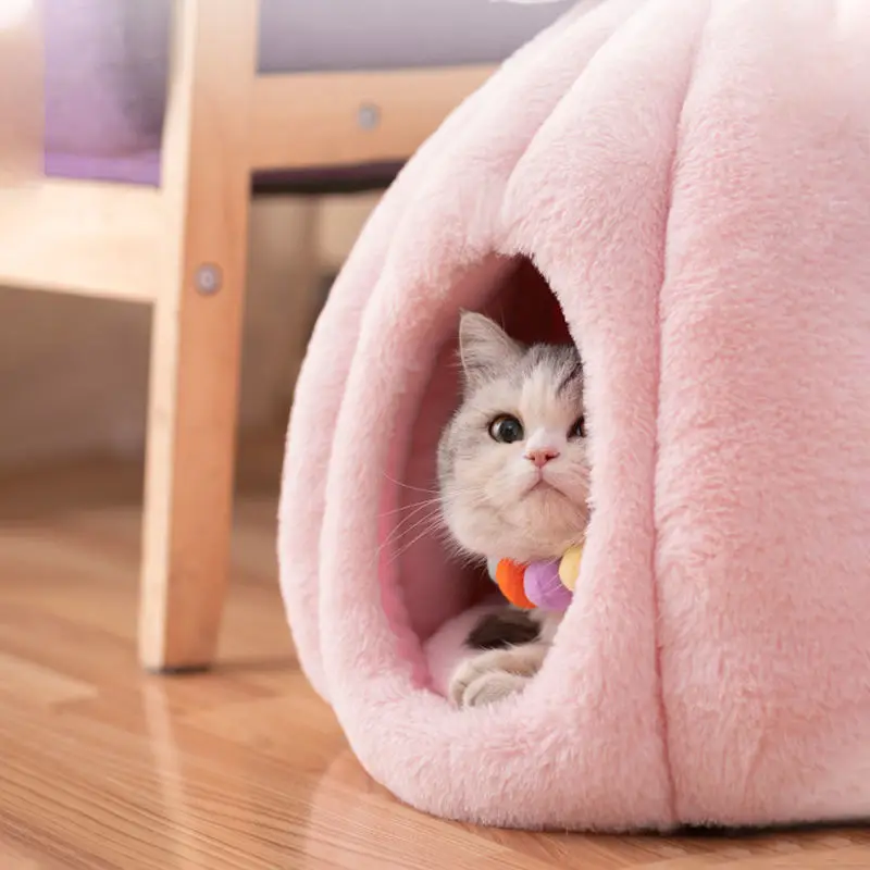 

Pumpkin Shaped Cat Kennel Warm Kawaii Cat Mat Pet Bed House Yurt Push Cat Carpet Dog Cushion Removable Washable Nest Cat Blanket