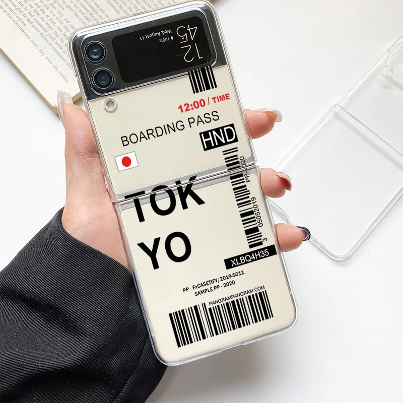 World City Travel Ticket New York London Label Phone Case For Samsung Z Flip 3 4 5 6 fold Hard PC For Galaxy Z Flip 3 5 6 Cover