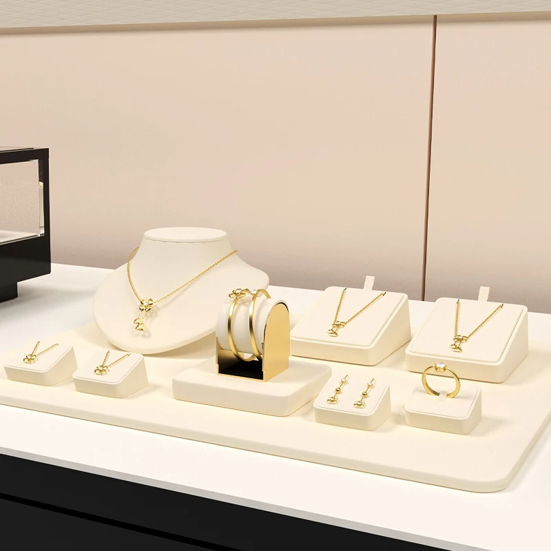 Oirlv Beige Jewelry Display Set Shop Cabinet Display Props for Necklace Display Bust Watch Ring Earrings Bangle Decoration Rack image 6