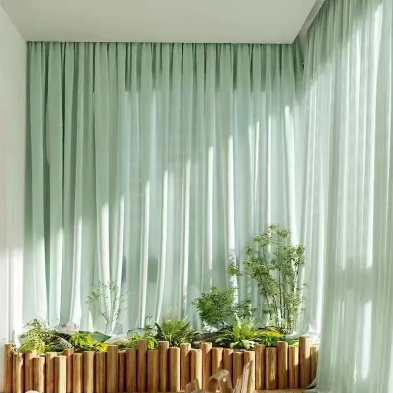 Wormwood anti-mosquito matcha green window screen light-impermeable window screen Curtains for Living Dining room Bedroom custom