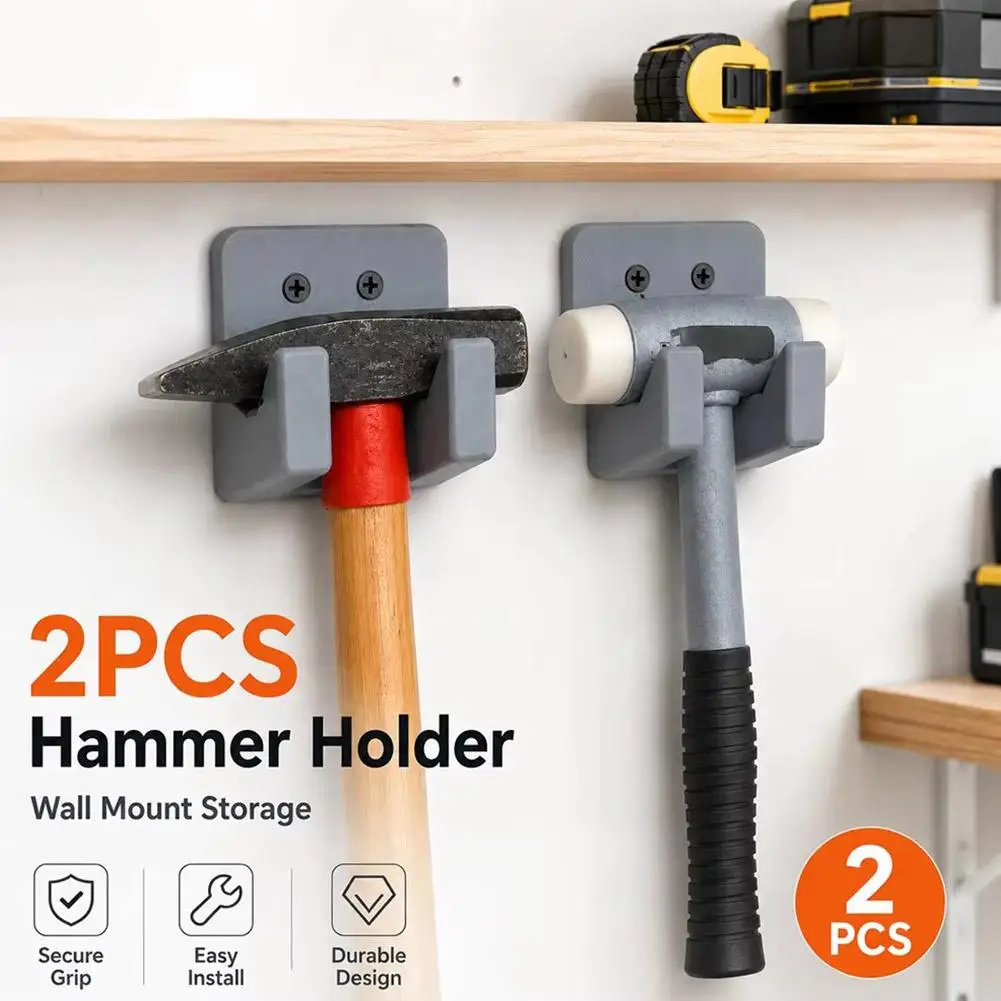 Wall Mounted Hammer Holder Tool Organizer Hook Space Saving Hand Tool Storage Bracket for Hammers Mallets Garage Workshop
