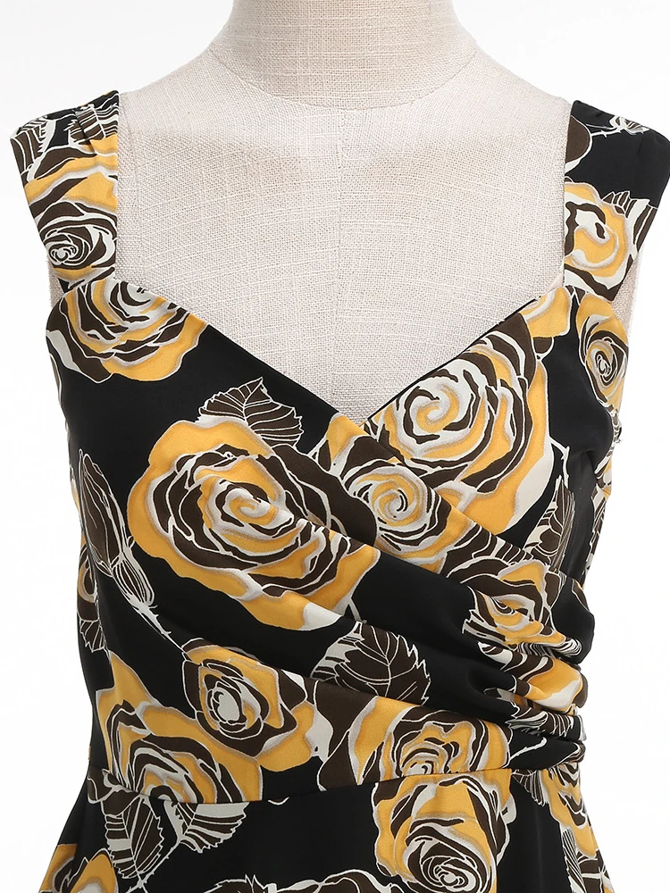 Tonval-vestido envolvente con estampado Floral para fiesta de Halloween para mujer, vestido sin mangas con cuello en forma de corazón, sin mangas, cintura alta, Vintage, vestidos de té oscilantes