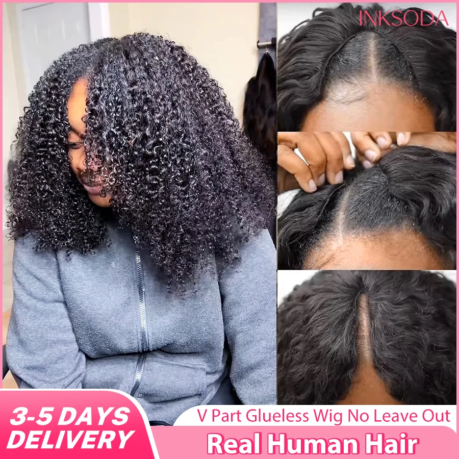 

16-38 Inch V Part Wigs Deep Wave Human Hair Wig Jerry Curly No Leave Out V Part Glueless Brazilian Full Machine Made Wigs 220% Density Wear And Go Brazilian Jerry Curly Upgrade V Shape No Leave Out Wear And Go Glueless Clip No Lace Wig