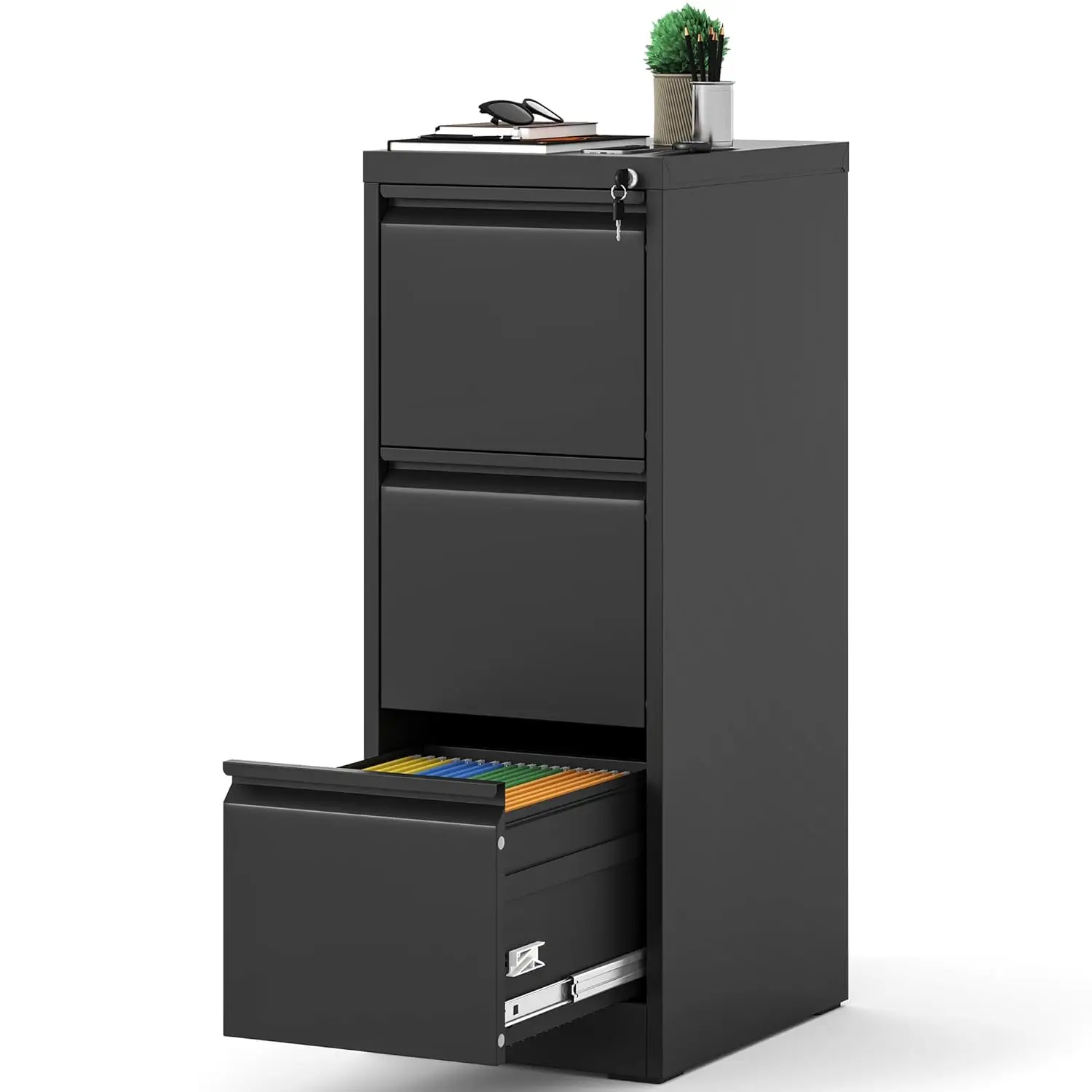 

3 Drawer File Cabinet With Lock, 18" D Metal Vertical Filing Cabinets For Home Office, Heavy-duty Steel Narrow, Customize