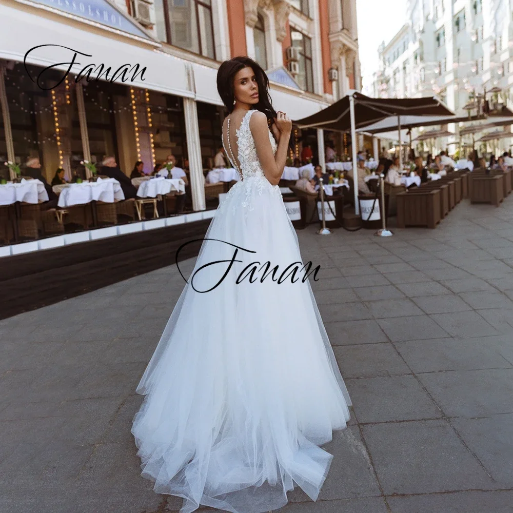 Robe de mariée trapèze sans manches, décolleté en v profond, avec des Appliques en dentelle, bretelles Spaghetti, robe de soirée de mariage