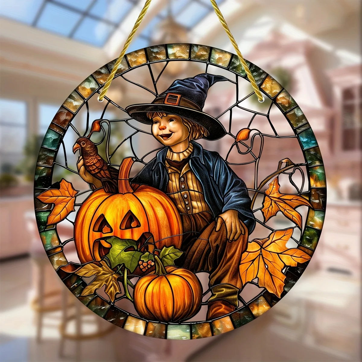 Charming Pumpkin & Scarecrow Acrylic Window Hanging-Light Catcher For Fall Harvest,Home&Garden Decor-Perfect Holiday Gift