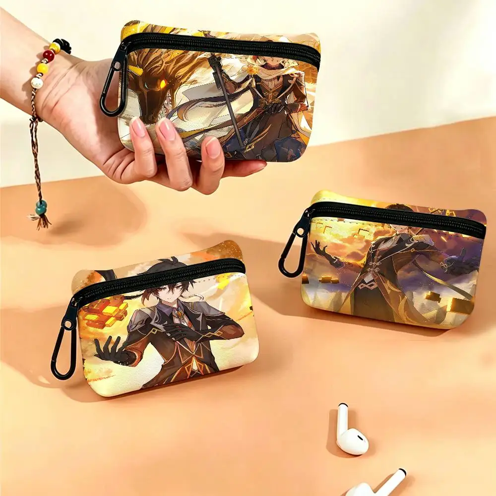 Genshin Impact Zhongli Oxford Fabric Mini Coin Wallet Smooth Zipper Hanging Design Multi-use Small Storage Bag For Travel