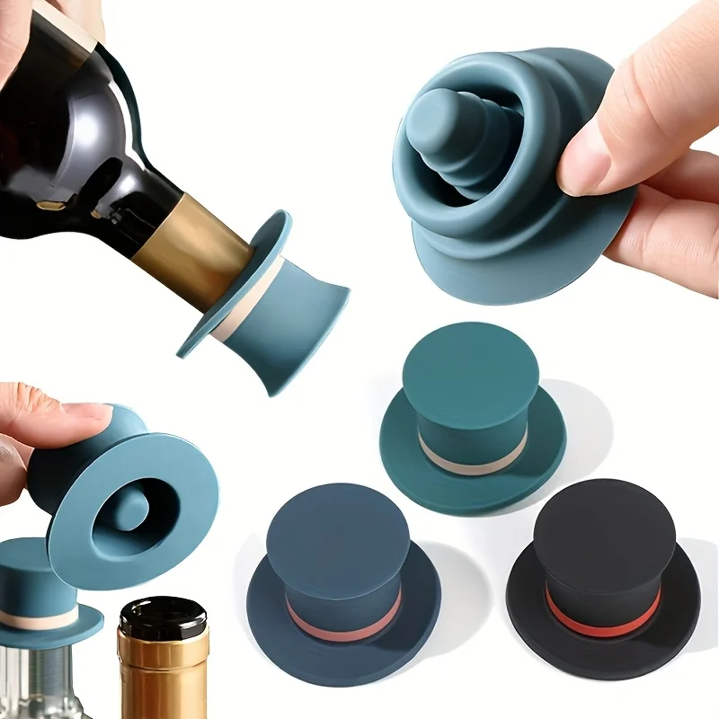 Magic Hat Silicone Wine Stopper - Red Wine Bottle Seal Dustproof, Reusable Silicone Corkscrew for Freshness,Bar Use, Christmas