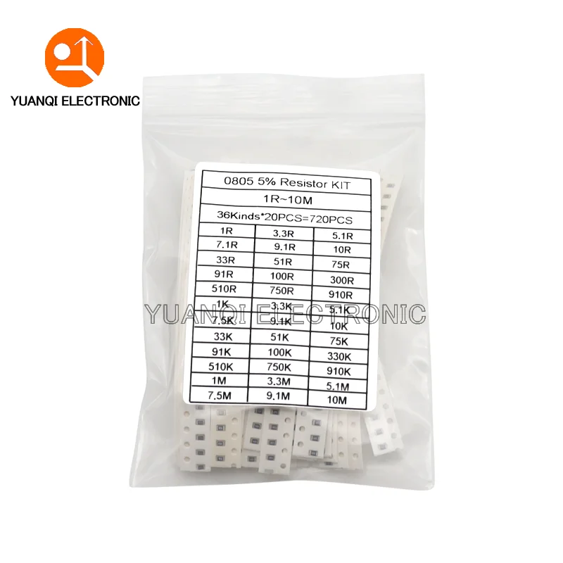 720PCS 0603 0805 1206 5% SMD Chip Resistor Kit 36Value*20pcs=720pcs 1 ohm - 10M resistance DIY Set