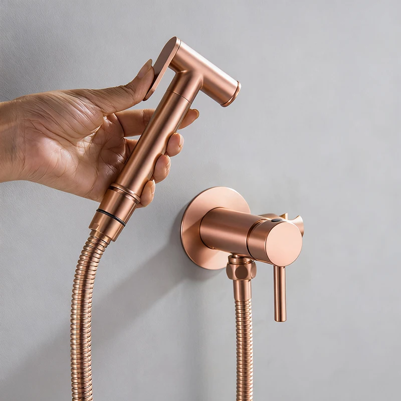 Bathroom Concealed Hot and Cold Bidet Faucet Wall Mounted Toilet Bidet Sprayer Set Matte Black, Rose Gold, Brushed Gold