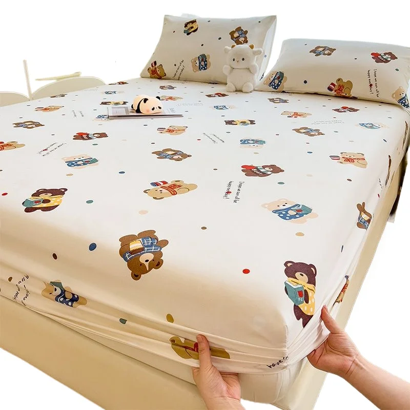 Baru CottonHome tekstil kain tikar satu tempat tidur topi dicetak penutup tempat tidur 150x200 180x200 360 derajat Surround dengan lembar elastis Set