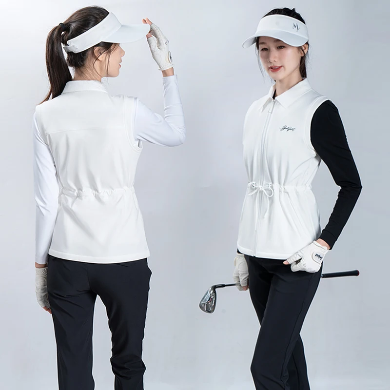 Golfist Autumn Winter Golf Vest Women Polo Collar Zipper Sleeveless Golf Jacket Waterproof Warm Sports Vest Slim Golf Coat